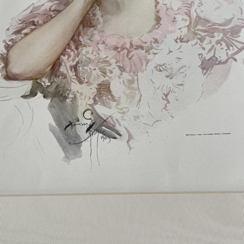 Thumbnail: Vintage Harrison Fisher Art Print Beautiful Victorian Woman in Pink, Shabby chic