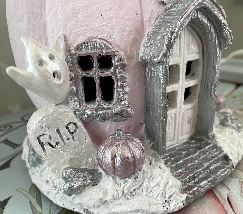 Thumbnail: 7" Light Up Haunted Pumpkin House Pink Halloween Village Decoration