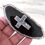 Miniatura: Large Black Agate Slice Pendant With Cross Trendy Christian Jewelry