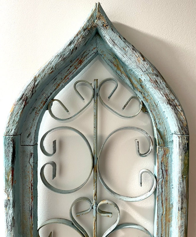 Thumbnail: Turquoise Distressed Reclaimed Wood Decor Metal Scroll Wall Hanging