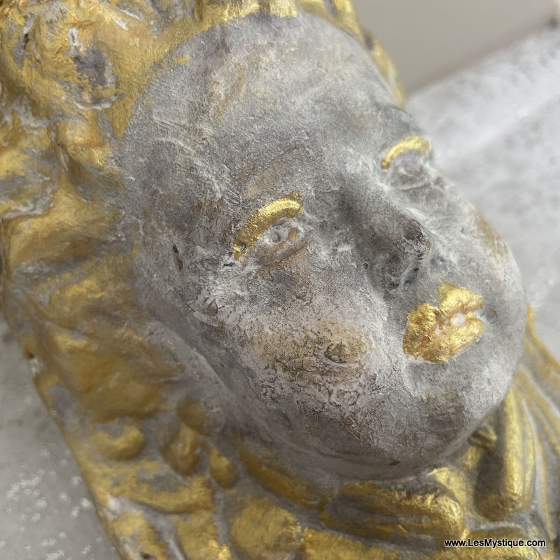 Thumbnail: Golden Cherub Wall Hanging w/ Crown, Rococo Angel French Victorian Cherub Statue