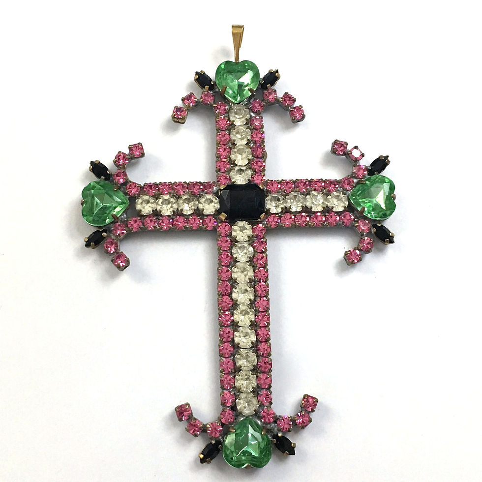 Large Pink Rhinestone Cross Pendant, Religious Christian Jewelry