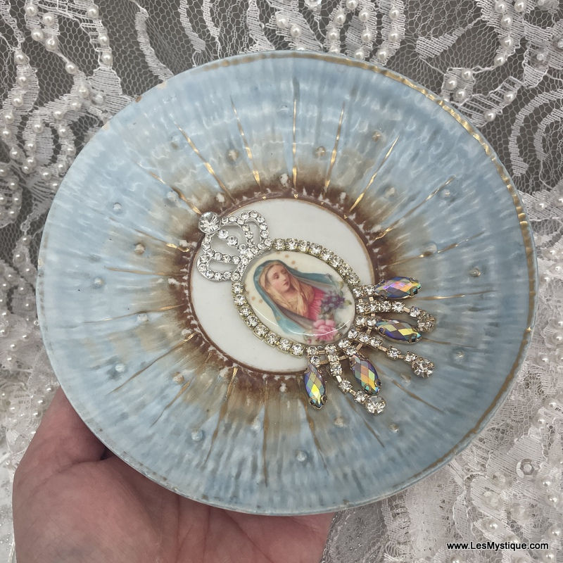 Thumbnail: Virgin Mary Cameo, Porcelain Decor, Rhinestone Shabby French Vintage Religious