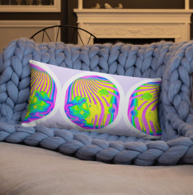 Thumbnail: BOHO Chic Home Decor Psychedelic Throw Pillow Lavender and Neon 