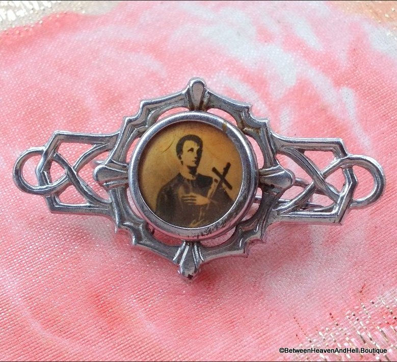 Vintage Mystical Saint Pin St. Gerard Patron of Motherhood, Prophecy and Healing