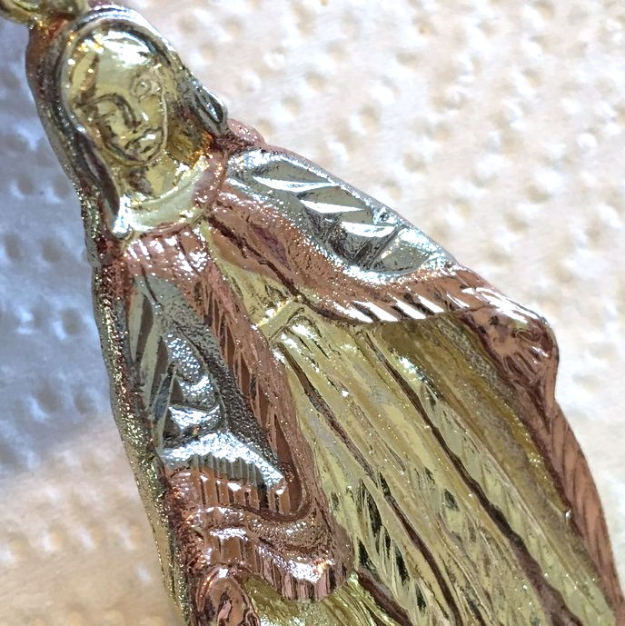 Thumbnail: Huge Tri-color Gold GP Virgin Mary Pendant, Our Lady Of Grace, Catholic Jewelry