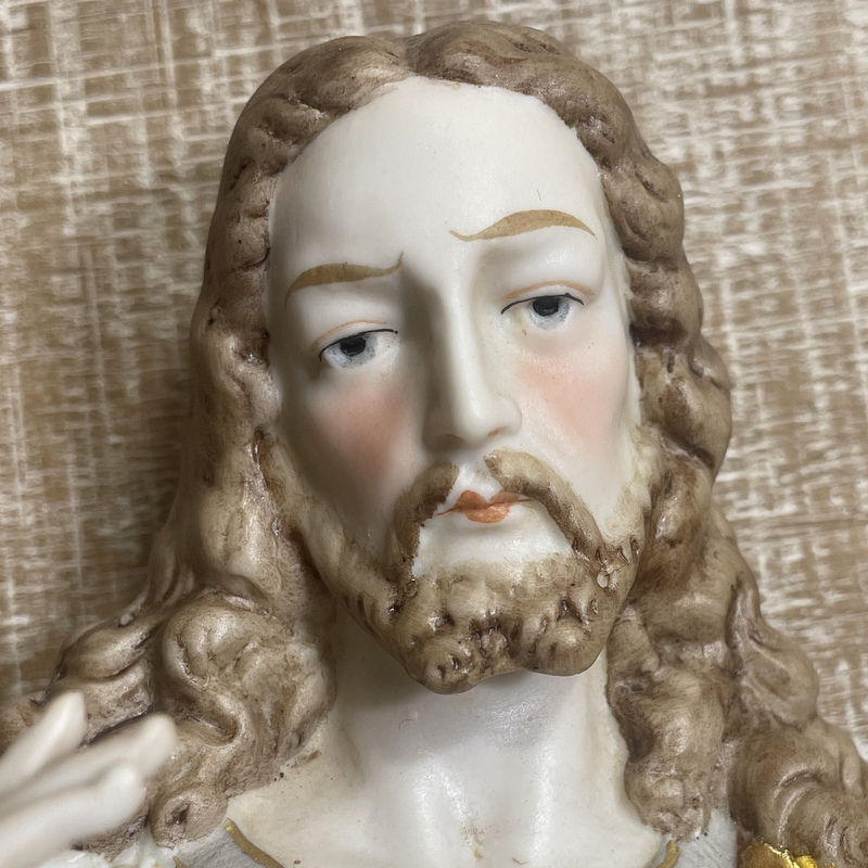 Thumbnail: Vintage Catholic Statue Sacred Heart of Jesus Holy Water Font Wall Hanging Decor