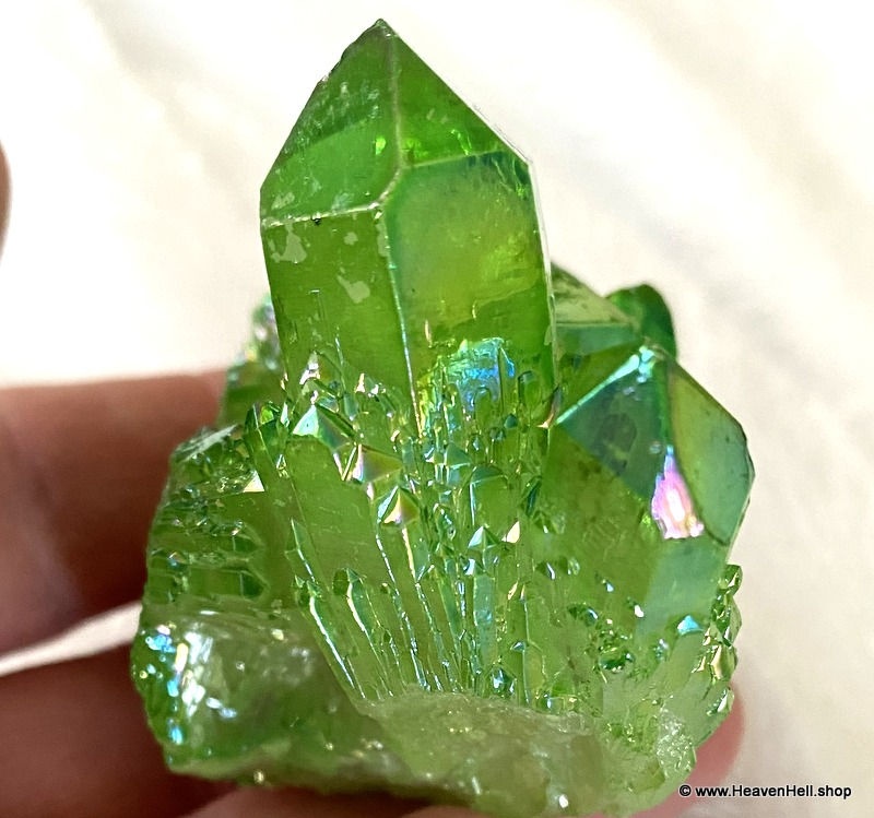 Thumbnail: Green Titanium Aura Quartz Abundance Cluster Lightbrary - prosperity crystal