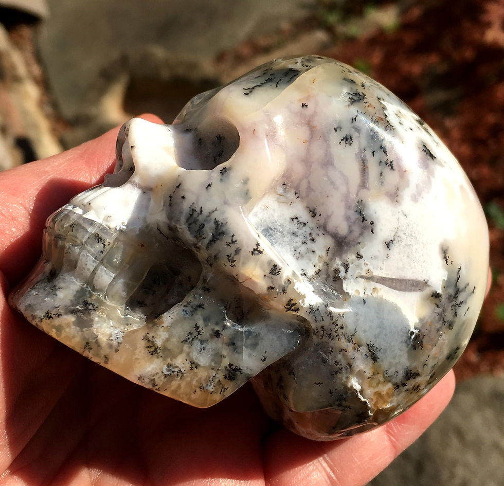 Thumbnail: Rare Dendritic Opal Crystal Skull, Amethyst Sage Agate Skull Psychic Ability