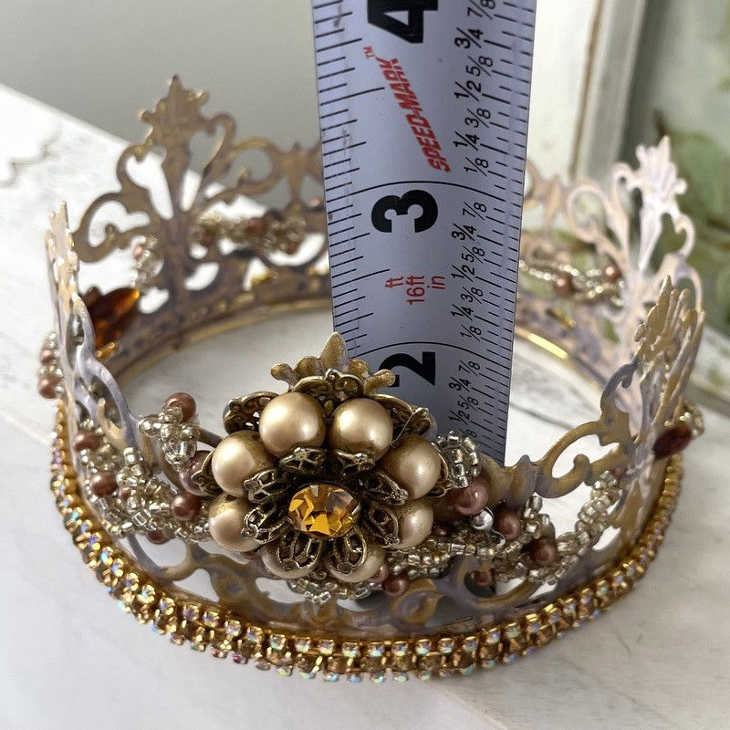 Thumbnail: French Filigree Crown Rhinestone Pearl for Bust Statue Doll Shelf Decor