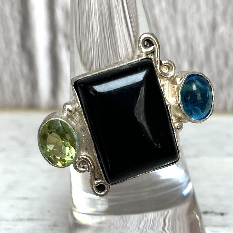 Thumbnail: copy of Sterling Black Onyx Ring, Multi-Gemstone Statement Jewelry