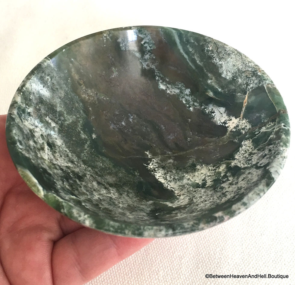 Thumbnail: 3.8" Large Dendritic White Moss Agate Gemstone Bowl New Beginnings Karma Healing