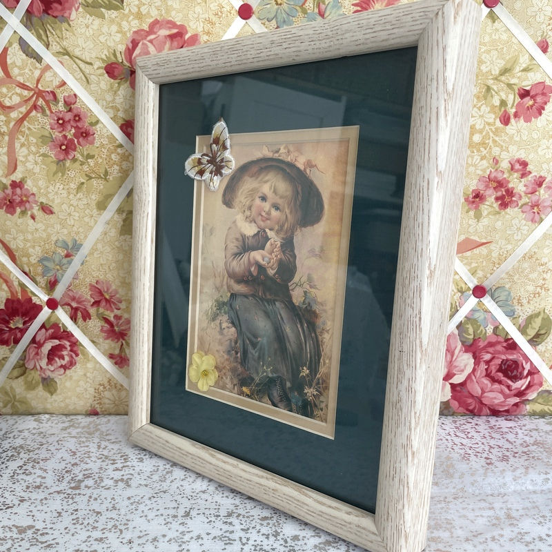 Thumbnail: Spring Art Collage, Wood Frame, Girl Holding Robins Egg, French Farmhouse Decor