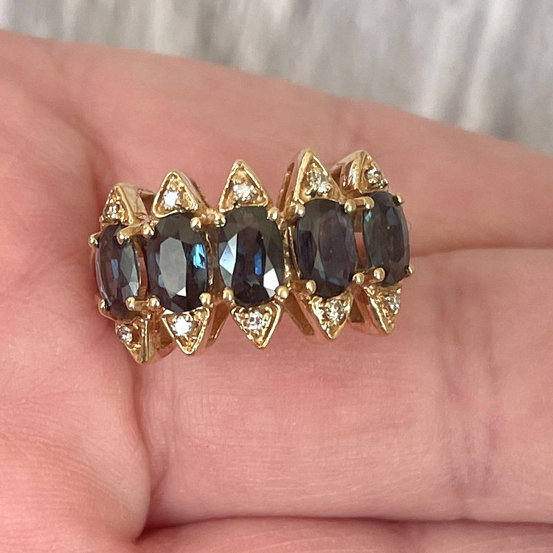 Thumbnail: Vintage Solid Gold Ring, 14k Sapphire and Diamond Accent Ring, 9.5