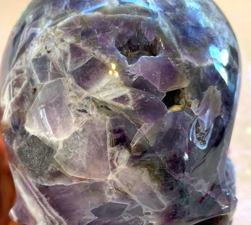 Thumbnail: Large Drusy Amethyst Crystal Skull, Titanium Aura Quartz Cluster Skull