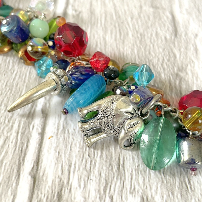 Thumbnail: Chunky BOHO Charm Bracelet or Anklet Elephant Glass Beads Handmade Jewelry