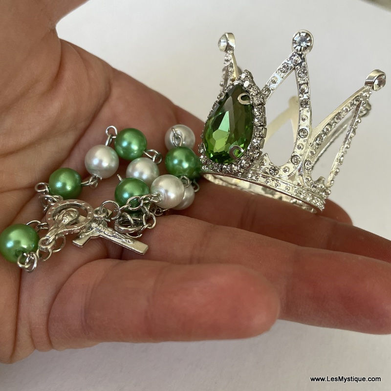 Thumbnail: Silver Rhinestone Statue Crown Glass Pearl Beads Religious Statue Embellishments