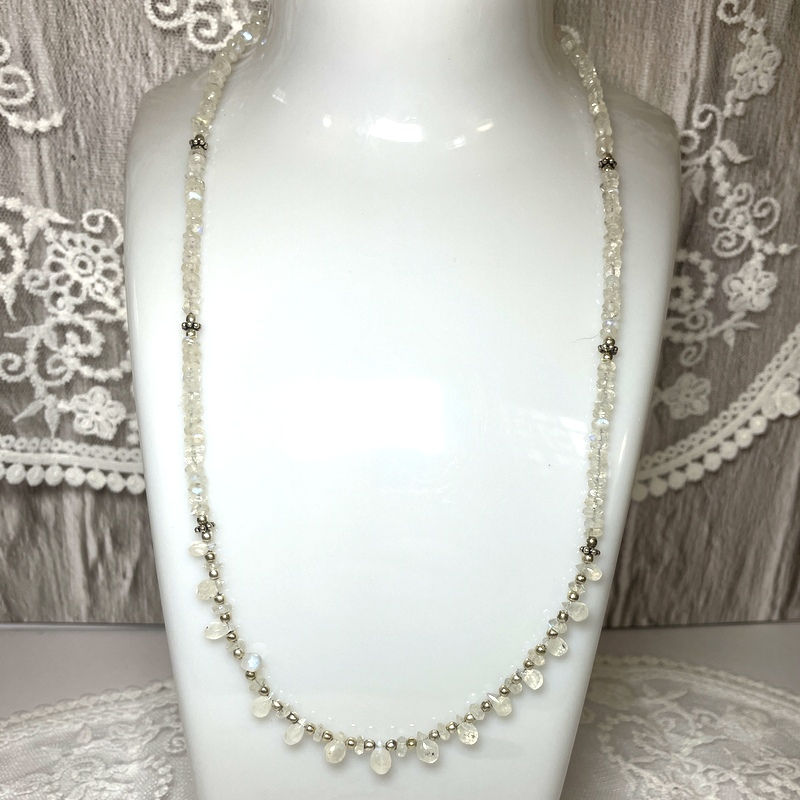 Thumbnail: Briolette Moonstone Necklace, Sterling Silver, Vintage Jewelry