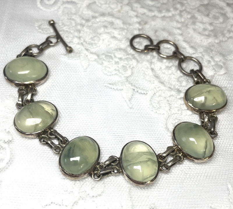 Thumbnail: Prehnite Gemstone Bracelet, Archangel Raphael, Psychic Ability, Vintage Jewelry