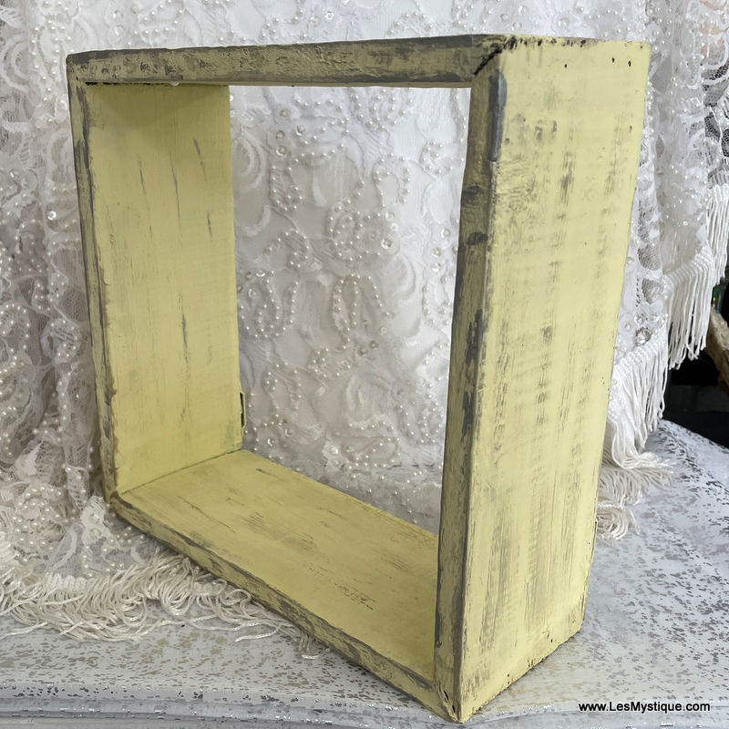 Thumbnail: Reclaimed Wood Shelf Curio Shadow Box Yellow Wall Decor, Rustic French Farmhouse