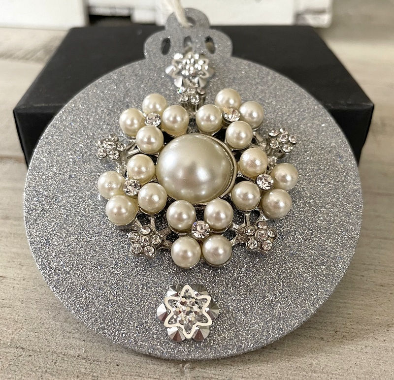 Thumbnail: Glam Chic Silver Glitter Rhinestone Ornament Christmas Décor