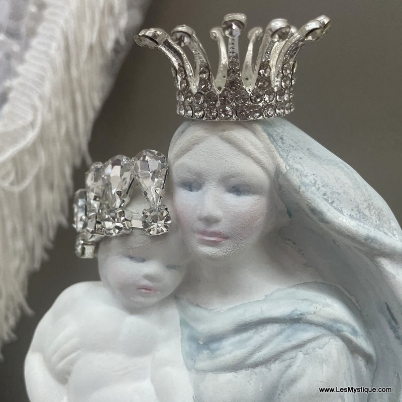 Thumbnail: Crowned Madonna and Child Statue, Shabby French Pastel Virgin Mary with Crown