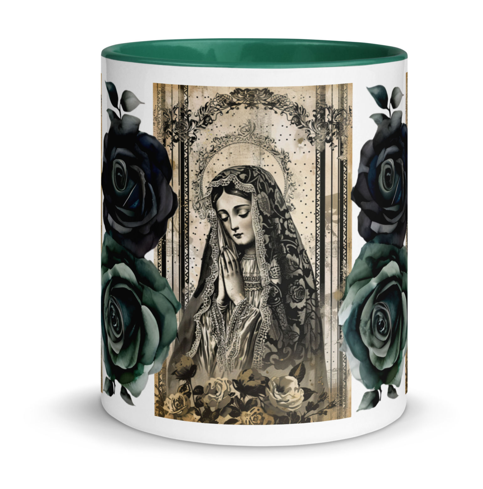 Artistic Virgin Mary Coffee Mug Madonna Shabby Roses Faith Coffee Cup Art Gift