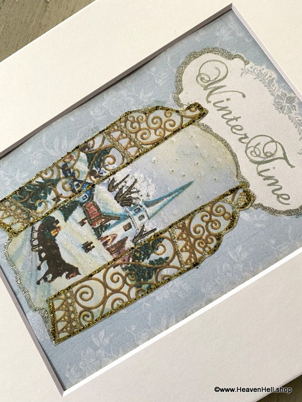 Thumbnail: 8x10 Winter Time Victorian Christmas Print Glitter Art Horse Drawn Sleigh