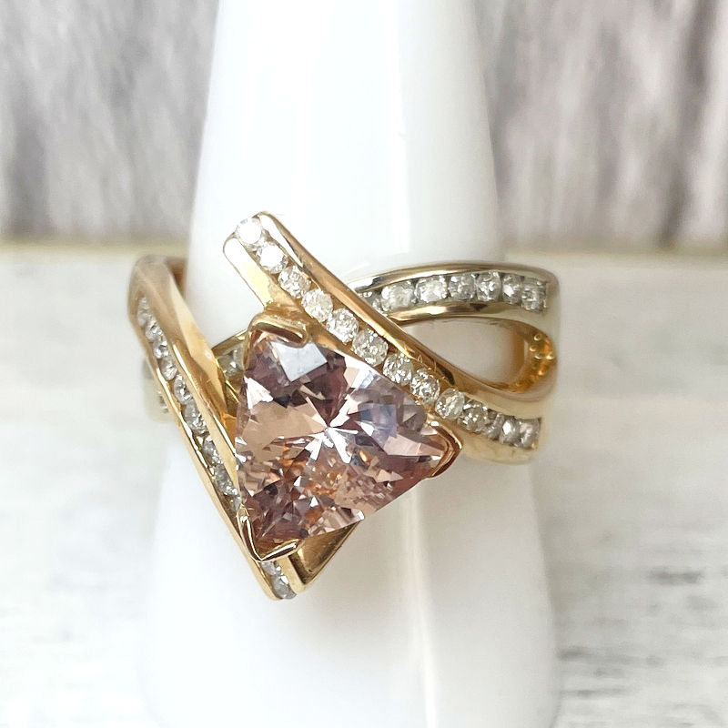 Thumbnail: Solid 14K Morganite and Diamond Ring, John C Rinker, Vintage Estate Ring