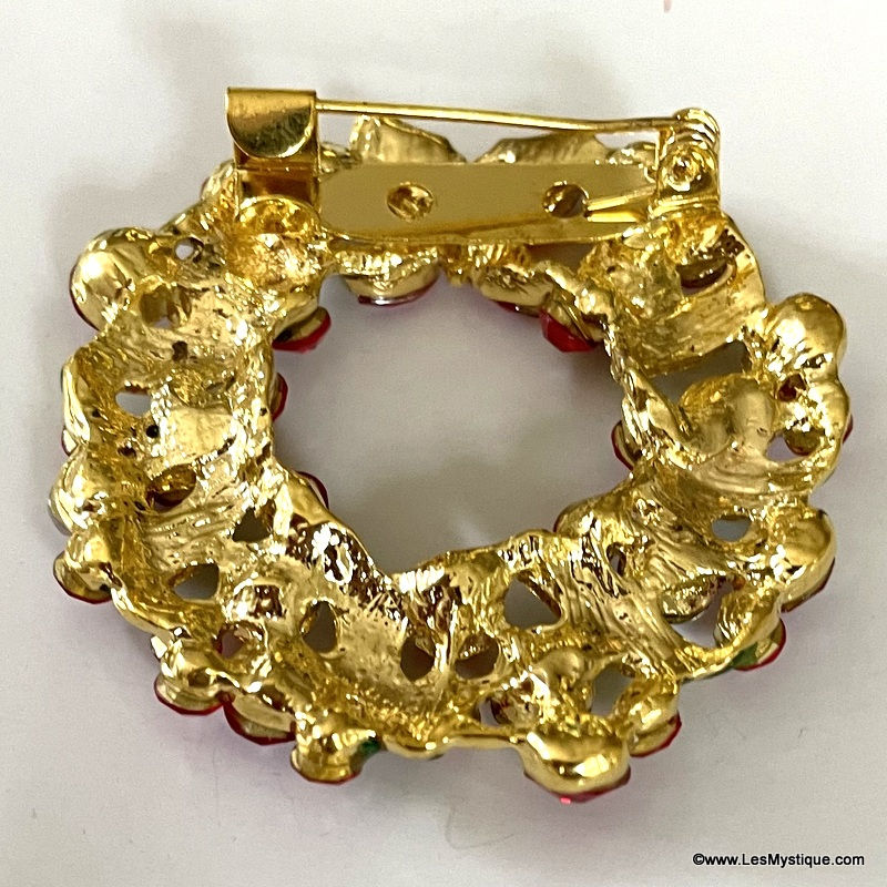 Thumbnail: Christmas Brooch Rhinestone Wreath pin Holiday Jewelry and Gifts