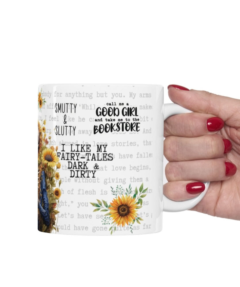 Thumbnail: Smutty Reading Theme Artistic Coffee Mug Skeleton & Sunflowers Book Whore 