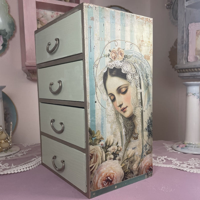 Thumbnail: Visions of Virgin Mary Wood Organizer Drawer Cabinet Mother Mary Catholic Decor