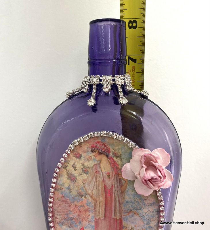 Thumbnail: Shabby Vintage Amethyst Glass Bottle Decor Edwardian Woman Sparkling Rhinestones