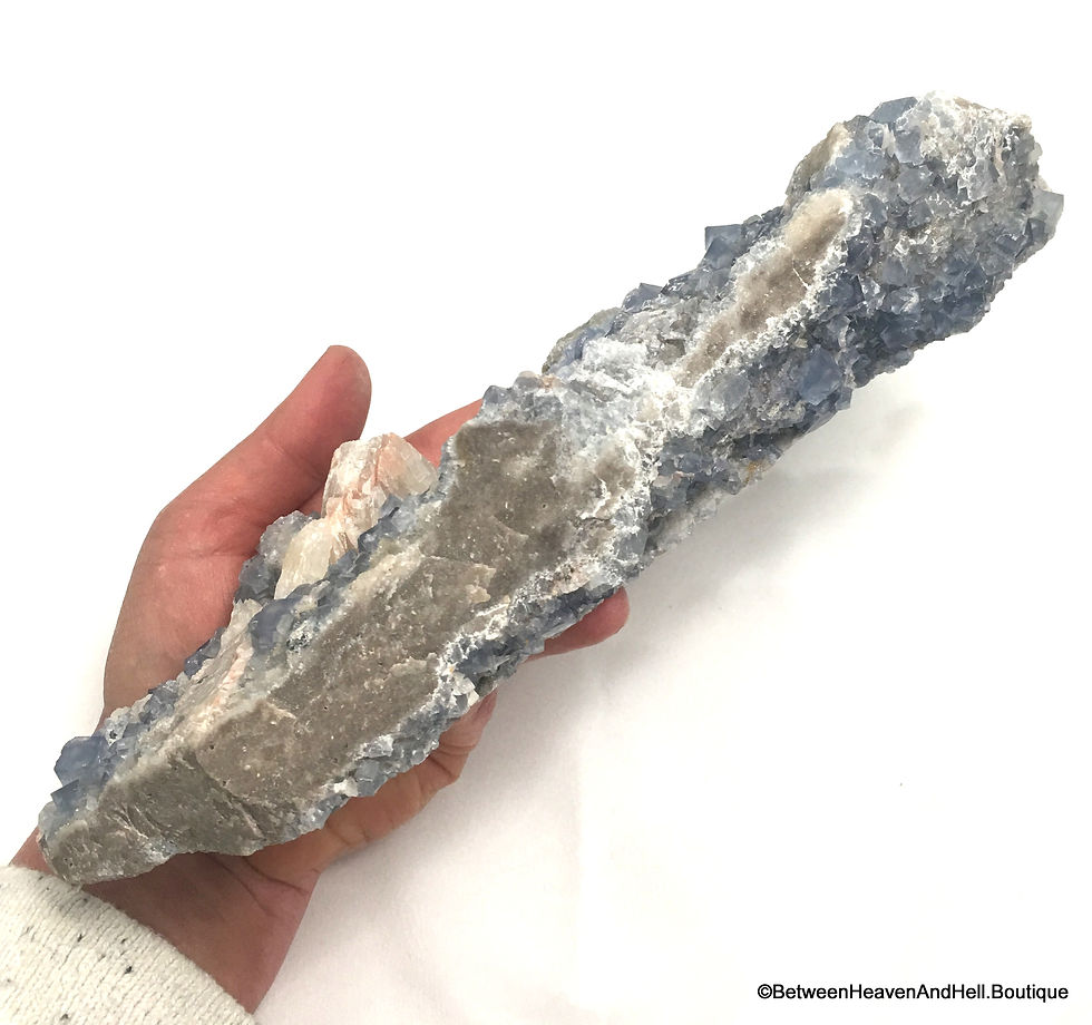 Thumbnail: 10.5" Large Blue Fluorite Crystal Plate Rose Pink Barite High Vibration Specimen