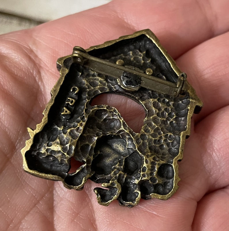Thumbnail: Vintage Dog Jewelry Antique Gold Puppy in his Dog House Pin
