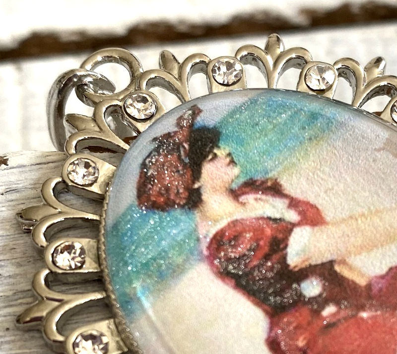 Thumbnail: Beachy Wearable Art Jewelry, Vintage Rhinestone Pendant Edwardian Woman at Beach
