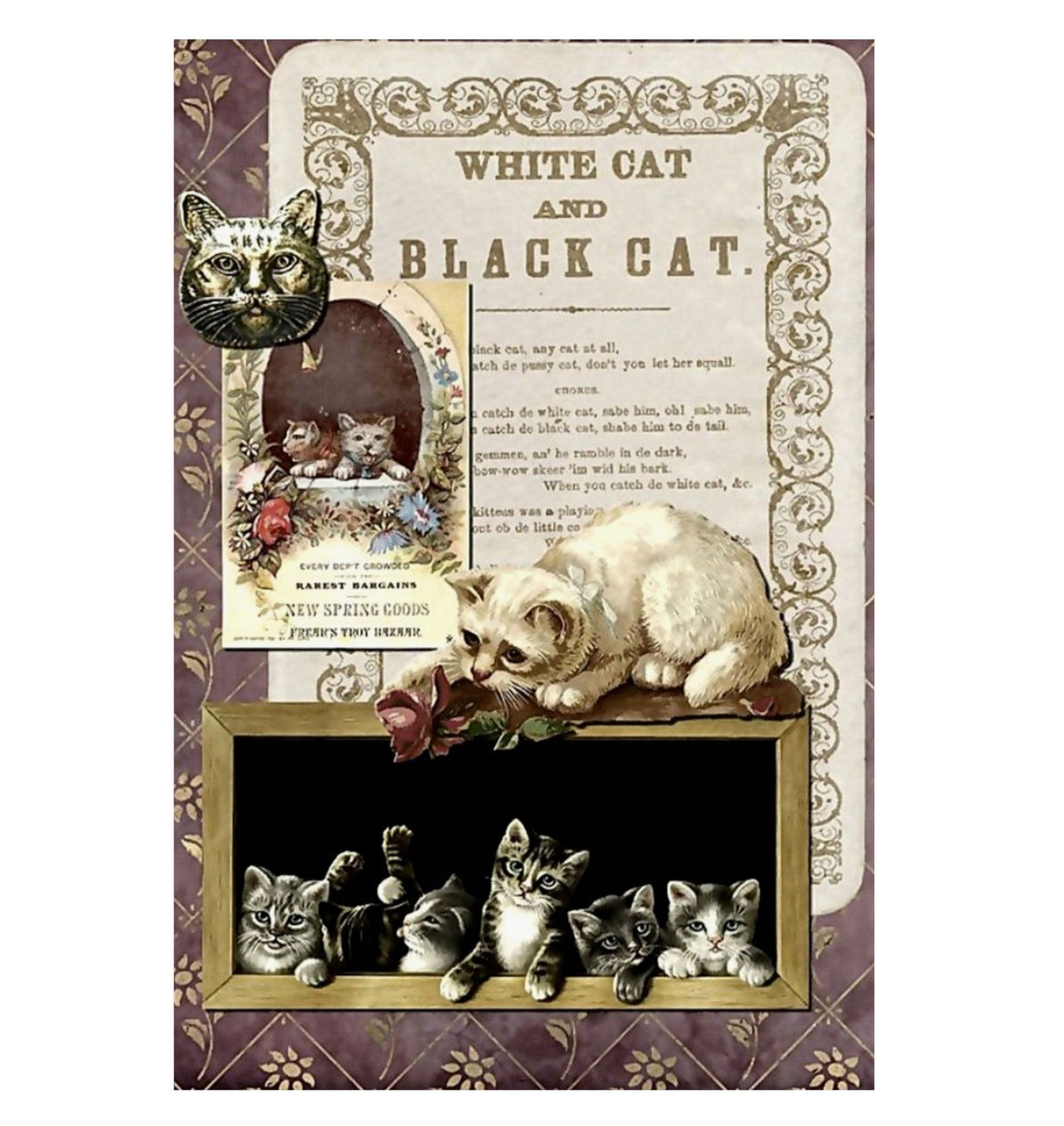 Vintage Cats Art Print Black and White Kitten Wall Decor Cat Lover Gift