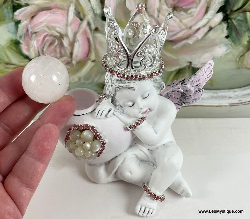 Thumbnail: Jeweled Cherub Statue Shabby Chic Love Energy Rose Quartz Pink Rhinestones