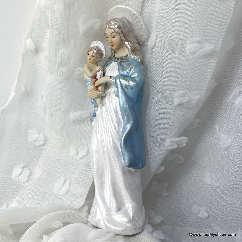 Thumbnail: Vintage Madonna and Child Jesus Statue, Blue and White Pearl, Religious gifts