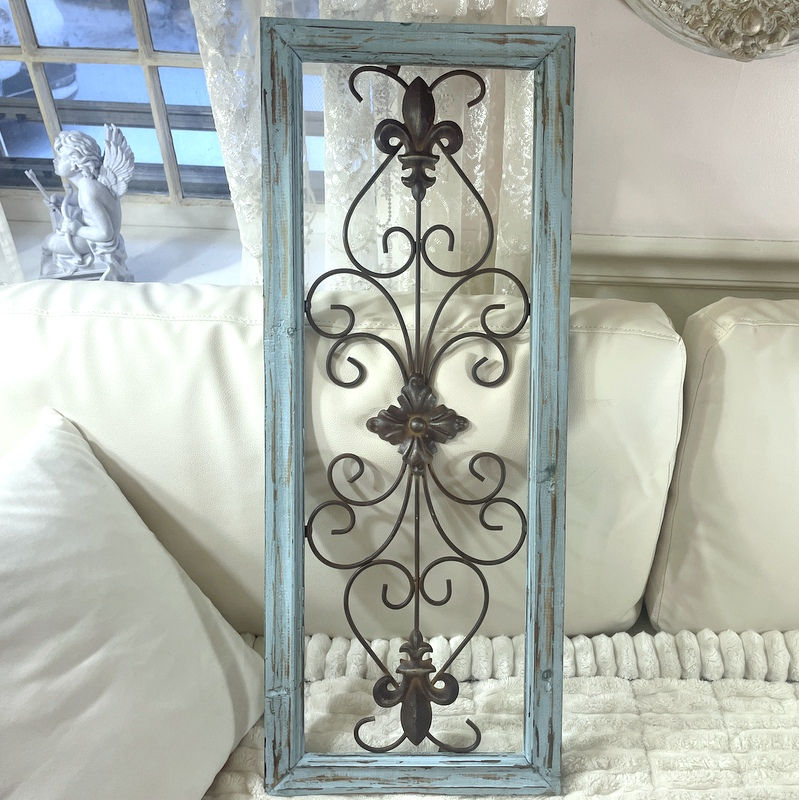 Thumbnail: Turquoise Distressed Reclaimed Wood Decor Metal Scroll Wall Hanging