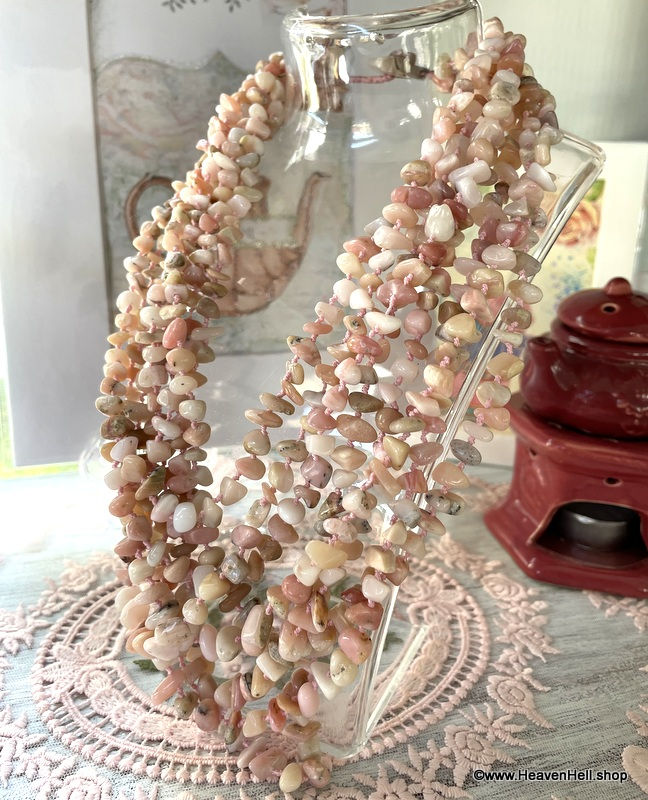 Thumbnail: Handmade Pink Opal Multi Strand Necklace, Statement Jewelry