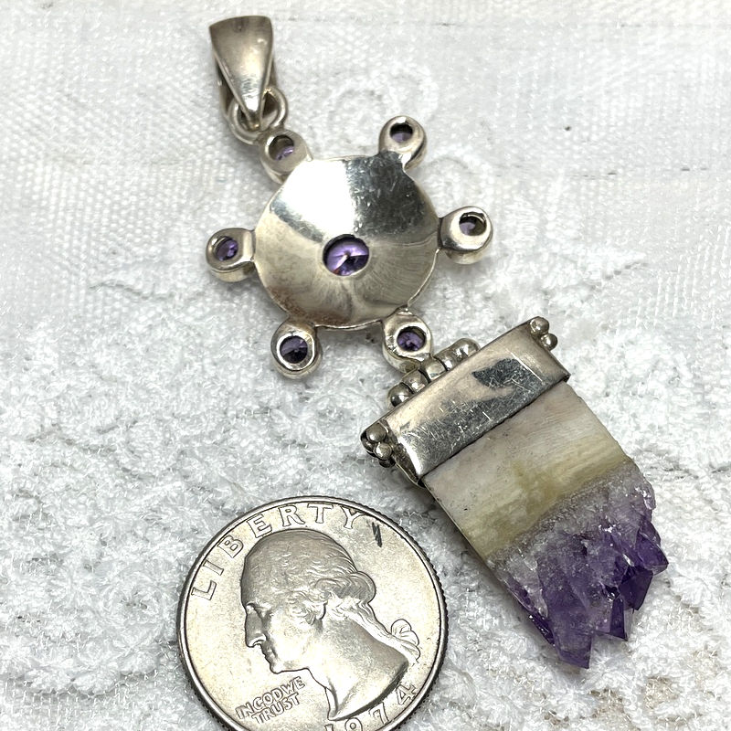 Thumbnail: Vintage Amethyst Cluster Pendant, Spiritual Crystal Grid, Silver Jewelry