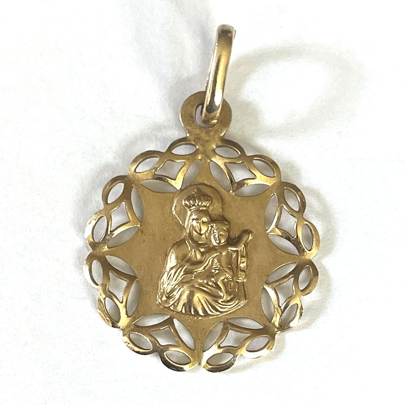 Vintage 14k Our Lady Of Mount Carmel Gold Pendant, Virgin Mary Medal, Jesus