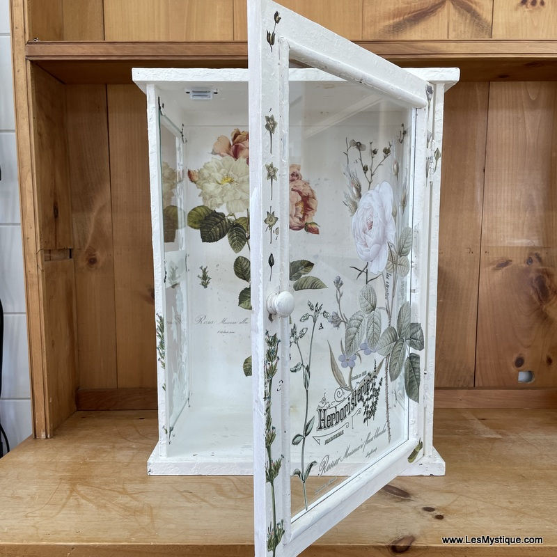 Thumbnail: Vintage Shabby White Wood Display Cabinet Pink Rose French Wall Decor