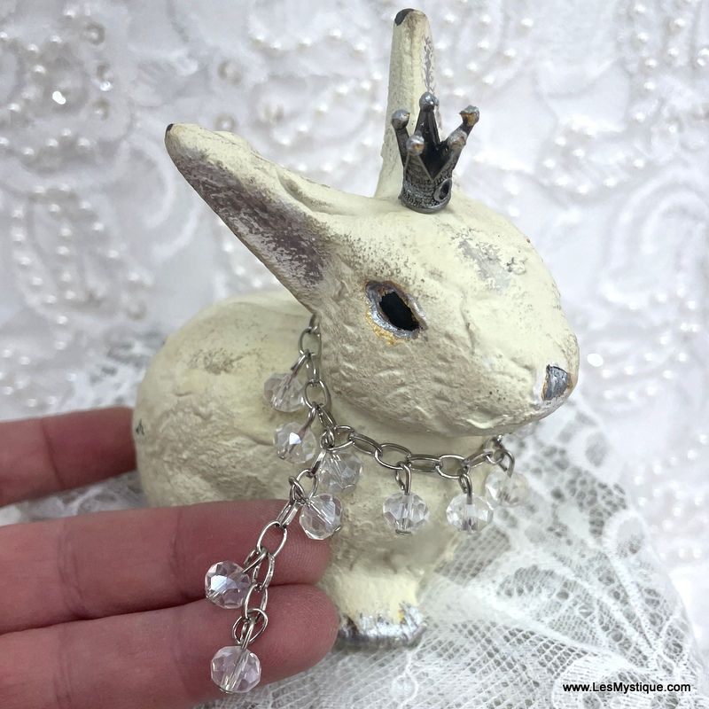 Thumbnail: Chippy Rabbit Statue with Crown - Cast Iron Bunny Shabby French Shelf decor