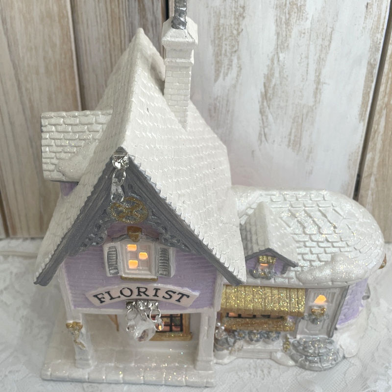 Thumbnail: Shabby Vintage Christmas House, Light-Up Lavender Florist, Glass Windows