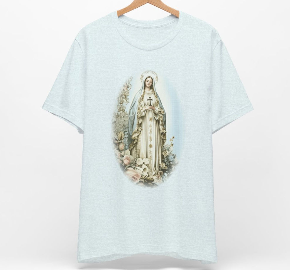 Virgin Mary T-Shirt Shabby French Madonna Ave Maria Art Tee Catholic Faith Gifts