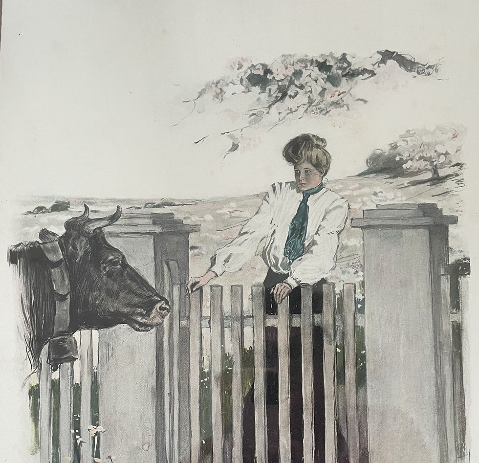 Thumbnail: 1904 Antique Art Clarence Underwood Country Victorian Lady w/ Cow
