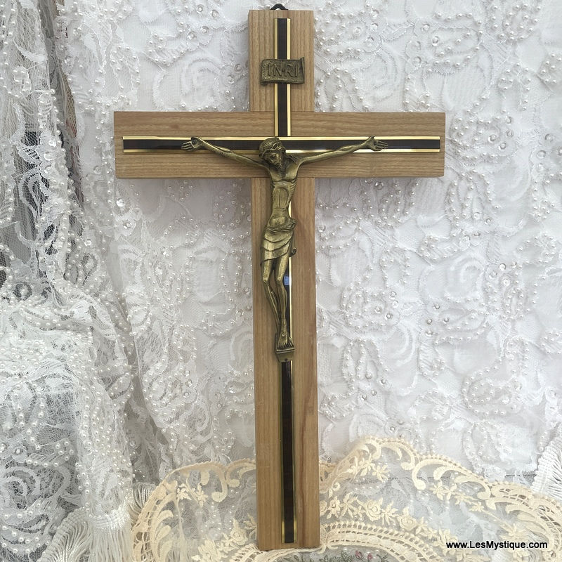 Thumbnail: Large Vintage Wood Wall Crucifix 15 inch Italian Cross Religious Catholic Decor