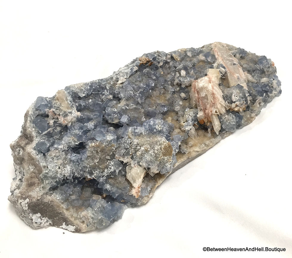 Thumbnail: 10.5" Large Blue Fluorite Crystal Plate Rose Pink Barite High Vibration Specimen